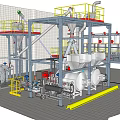 Industrial Equipment Structure Featuring Multi Level Platforms Steel Framework Piping Systems And Safety Railings