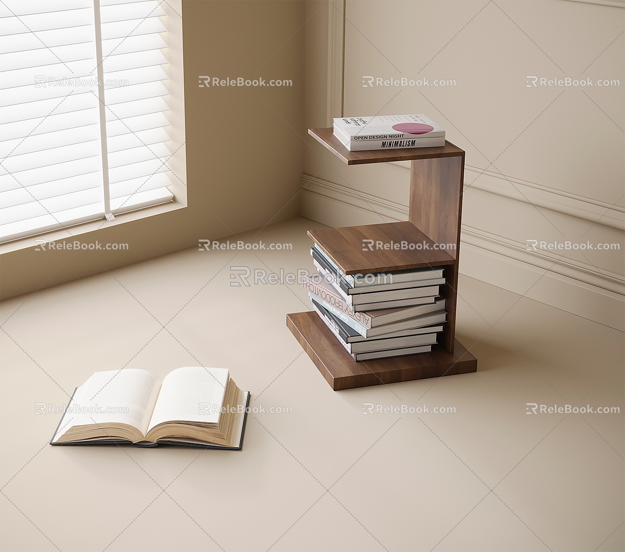 Solid wood side a few books books model