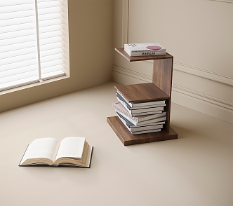 Solid wood side a few books 3d model