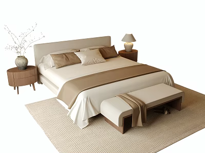 Double Bed Carpet Bedside Stool 3d model