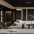 Modern Living Room Interior With White Sofa Black Coffee Table And Green Plant