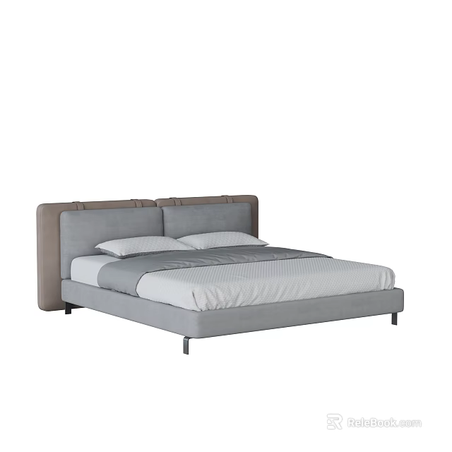 Modern Two Tone Double Bed Frame With Gray Upholstered Headboard And Soft Mattress 3d model