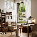 Rustic Wooden Dining Table Set With Matching Chair In Cozy Sunlit Home Beside Large Window