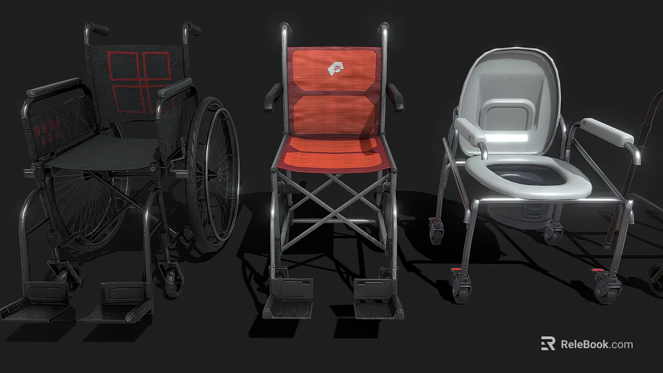 Medical Equipment Collection Featuring Wheelchair Foldable Chair and Commode Chair 3d model 