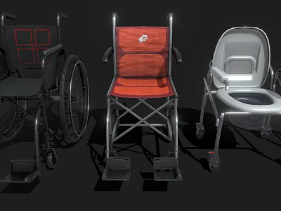 Medical Equipment Collection Featuring Wheelchair Foldable Chair and Commode Chair 3d model