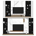 Modern TV Wall Design With Marble Background And Side Storage Shelves 3d model