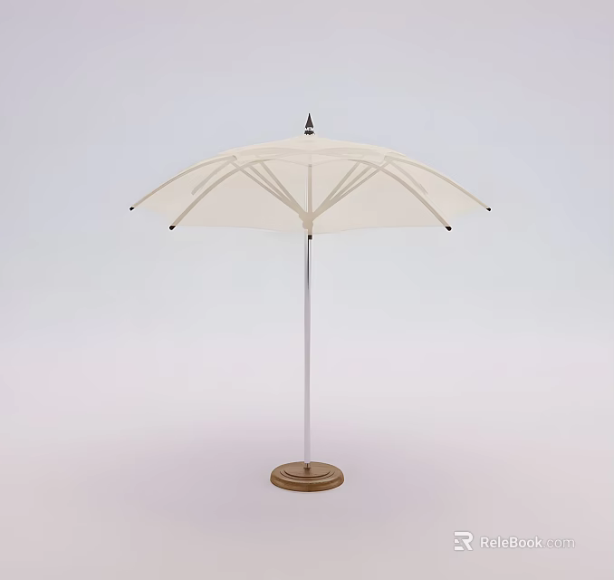 White Outdoor Umbrella With Metal Frame And Wooden Base Standing Design 3d model 