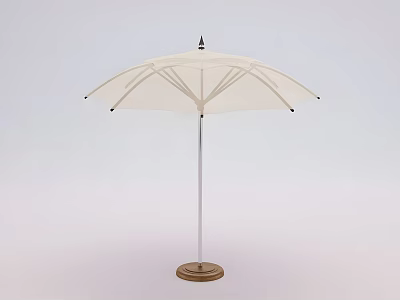 White Outdoor Umbrella With Metal Frame And Wooden Base Standing Design 3d model