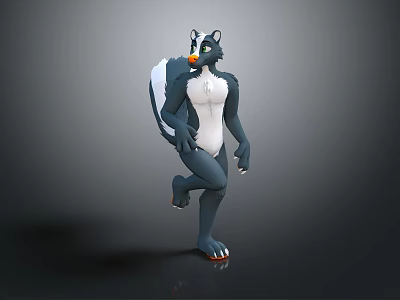Anthropomorphic Gray Creature 3D Model with White Belly Fluffy Tail and Orange Hat Standing Pose 3d model