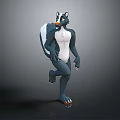 Anthropomorphic Gray Creature 3D Model with White Belly Fluffy Tail and Orange Hat Standing Pose 3d model