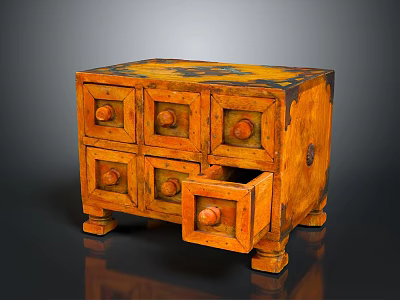 Vintage Wooden Chest of Drawers With Open Drawer and Ornate Decorative Details 3d model