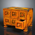 Vintage Wooden Chest of Drawers With Open Drawer and Ornate Decorative Details
