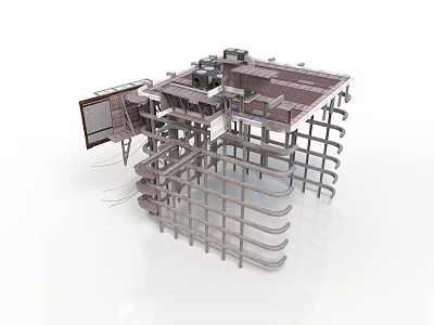Industrial Metal Framework Structure With Platform And Mechanical Support Beams Design 3d model