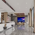 Modern Hotel Lobby Interior With Reception Desk Seating Area And Ambient Lighting 3d model