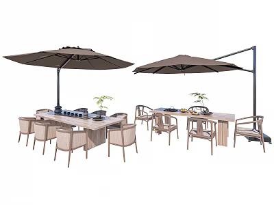 Outdoor Leisure Table and Chair Outdoor Dining Table and Chair Rattan Leisure Chair Negotiation Table and Chair with Parasol 3d model