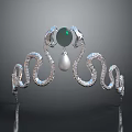 Elegant Silver Tiara With Snake Design Green Gemstone And Pearl