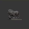 Bronze Lion Statue With Curly Mane Standing On Ball And Marble Base