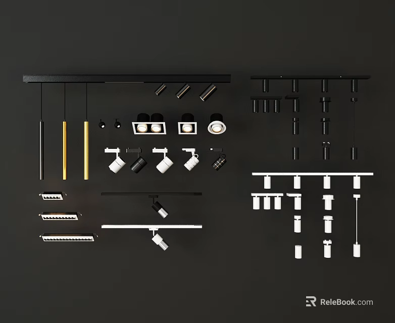 Modern Downlights And Spotlights With Various Styles Black White Ceiling Mounted Designs 3d model