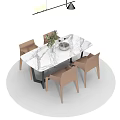 Modern Dining Table Set With Beige Chairs Hanging Light And Plant Vase 3d model