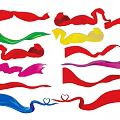 Decorative Ornament Set With Colorful Flowy Ribbons In Various Colors For Decoration