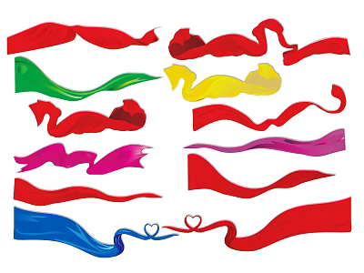 Decorative Ornament Set With Colorful Flowy Ribbons In Various Colors For Decoration 3d model