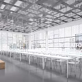 Modern Conference Room Interior With Large Screen White Chairs And Square Ceiling Design