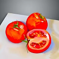 Fresh Ripe Tomatoes With One Sliced Open On White Plate Showing Juicy Flesh And Seeds