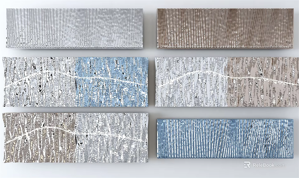 Modern Abstract Textured Wall Decor With Multiple Colorful Panels In Gray Brown Blue Tones 3d model 