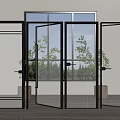 Modern Interior Glass Doors With Black Frames And Various Patterns In Indoor Space 3d model