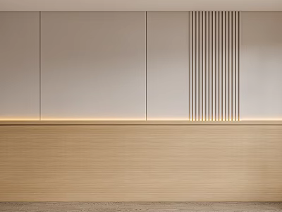 Minimalist Modern Bedroom Accent Wall With Light Colored Panels Vertical Slats And Wooden Base 3d model