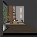 Traditional Japanese Tea Room Interior With Tatami Low Wooden Table Tea Set And Scroll Art