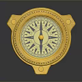 Yellow Compass With Classic Design And Black Needle On Dark Background 3d model