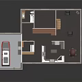 Cartoon House Floor Plan With Garage Red Car Staircase Wooden Floors And Rooms