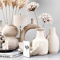 Decorative Ornaments Set with Pampas Grass Dried Flowers Ceramic Vases Table Lamp and Photo Frame