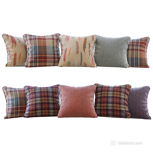 Colorful Decorative Pillows With Plaid Striped And Solid Color Patterns For Home Sofa Decor 3d model