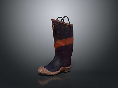 Tall Dark Colored Boots With Brown Stripe Worn Out Sole And Laces Design 3d model