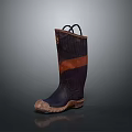 Tall Dark Colored Boots With Brown Stripe Worn Out Sole And Laces Design