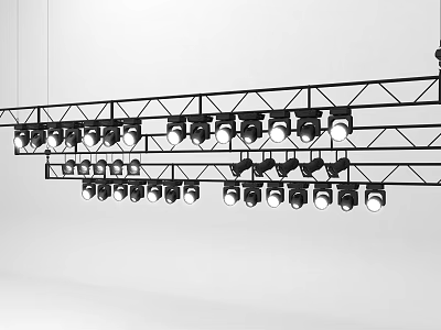 Stage Studio Hanging Lighting Fixture Combination With Multi Layered Black Metal Frame And Round Lights 3d model