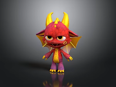 Cute Red Dragon 3D Model With Yellow Horns Wings And Purple Belly 3d model