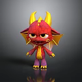 Cute Red Dragon 3D Model With Yellow Horns Wings And Purple Belly