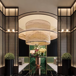 Modern hotel lobby partition screen floral decoration 3d model