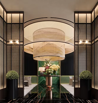 Modern hotel lobby partition screen floral decoration 3d model