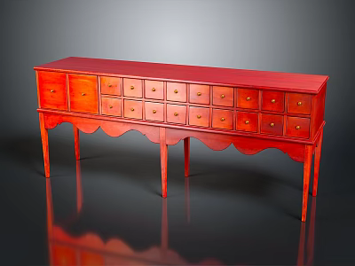 Red Console Cabinet Furniture With Multiple Drawers Cabinets And Curved Legs Design 3d model