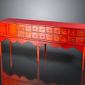 Red Console Cabinet Furniture With Multiple Drawers Cabinets And Curved Legs Design