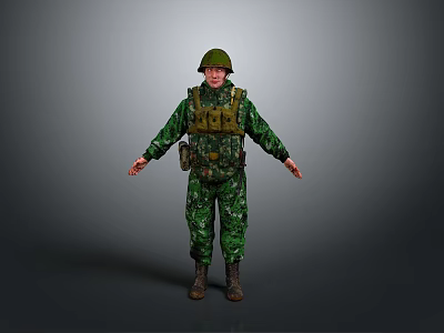 Man In Camouflage Military Uniform With Helmet And Tactical Vest Standing 3d model