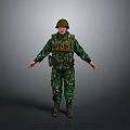 Man In Camouflage Military Uniform With Helmet And Tactical Vest Standing