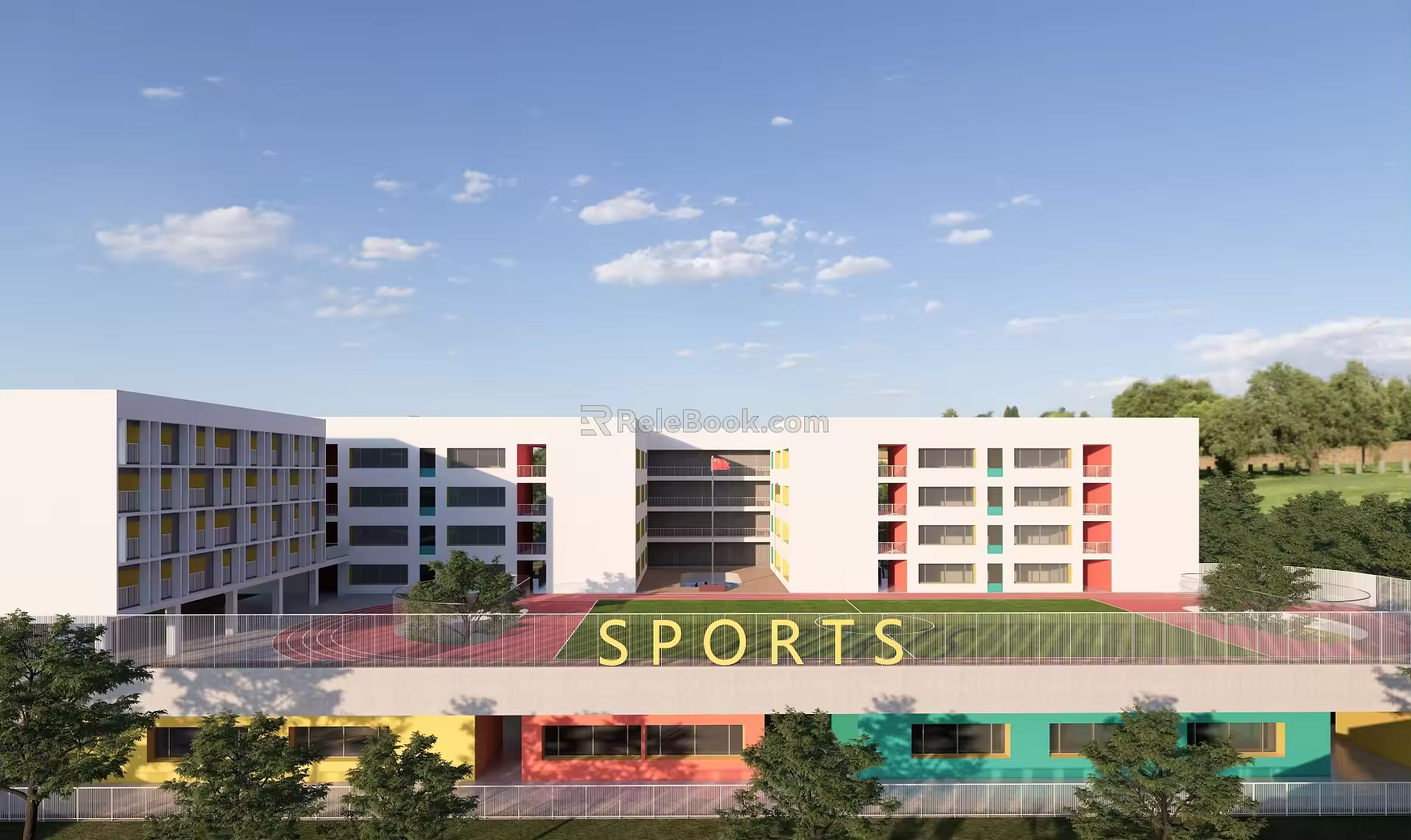 High-density campus school teaching building overhead playground 3d model