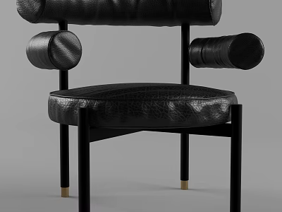 Modern Black Leather Single Chair Featuring Rounded Backrest And Metal Legs With Golden Accents 3d model