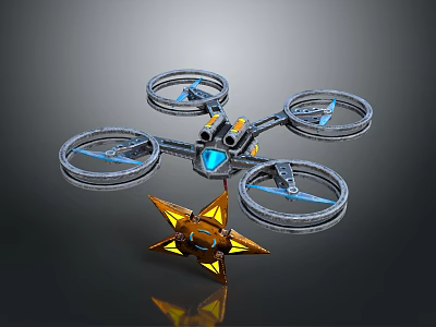 Futuristic Drone With Star Shaped Object And Multiple Propellers Design 3d model