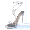 Elegant Silver High Heel Shoes With Chain Straps And Butterfly Decoration